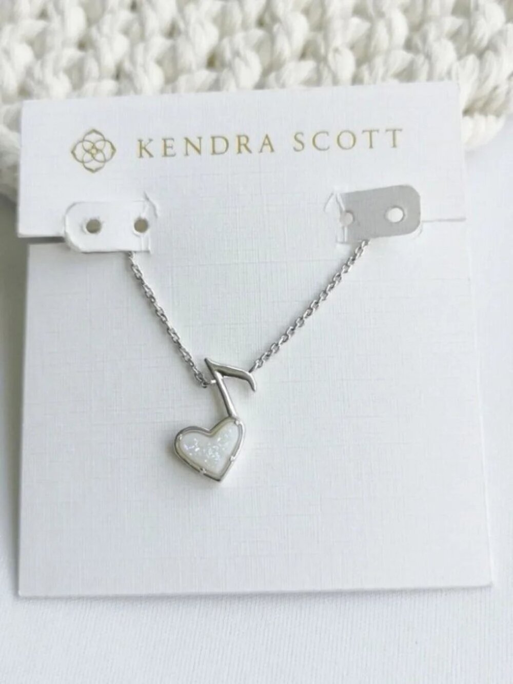 Kendra Scott Ari Heart Music Note Silver Drusy Necklace